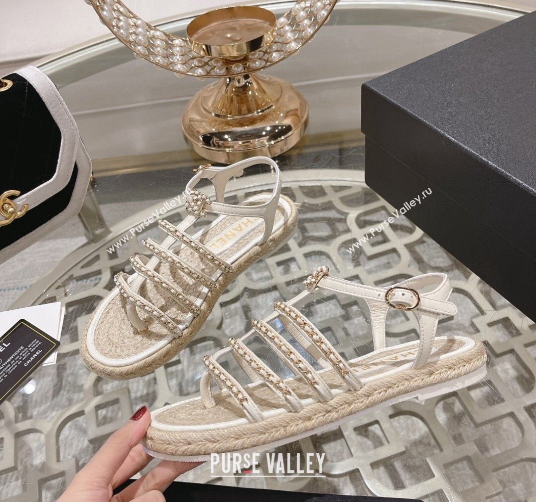 Chanel Lambskin Flat Sandals with Chain White 2024 0126 (MD-240126130)