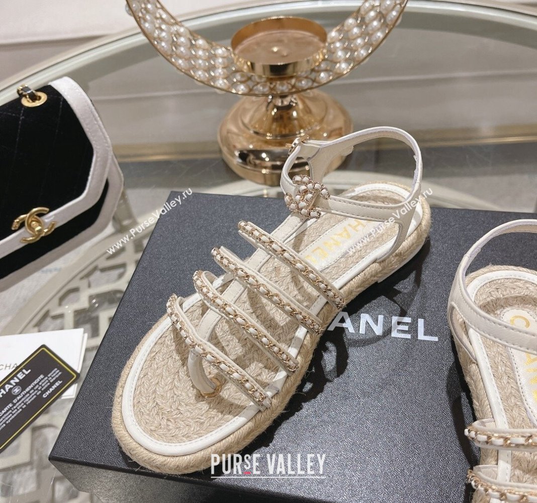 Chanel Lambskin Flat Sandals with Chain White 2024 0126 (MD-240126130)