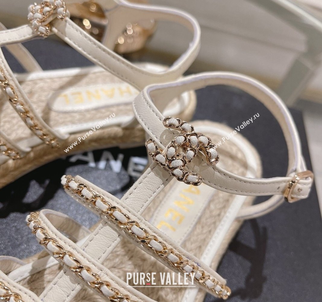 Chanel Lambskin Flat Sandals with Chain White 2024 0126 (MD-240126130)