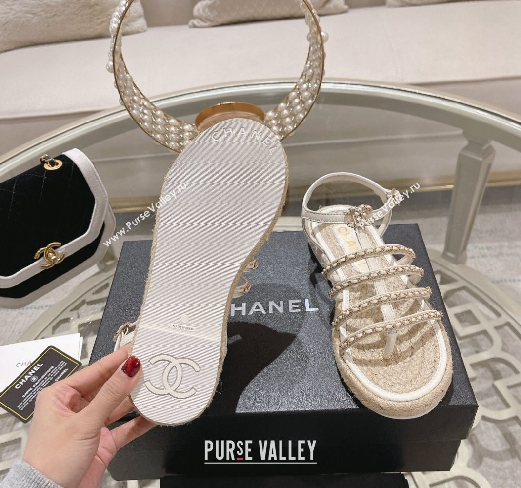 Chanel Lambskin Flat Sandals with Chain White 2024 0126 (MD-240126130)