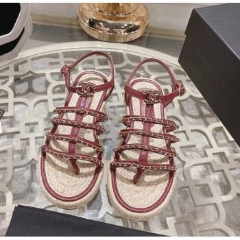 Chanel Lambskin Flat Sandals with Chain Burgundy 2024 0126 (MD-240126131)
