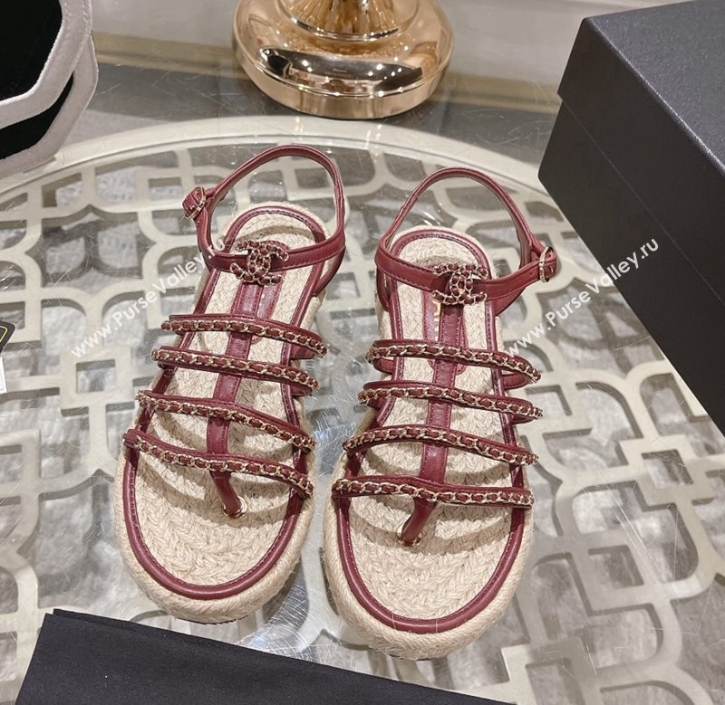 Chanel Lambskin Flat Sandals with Chain Burgundy 2024 0126 (MD-240126131)