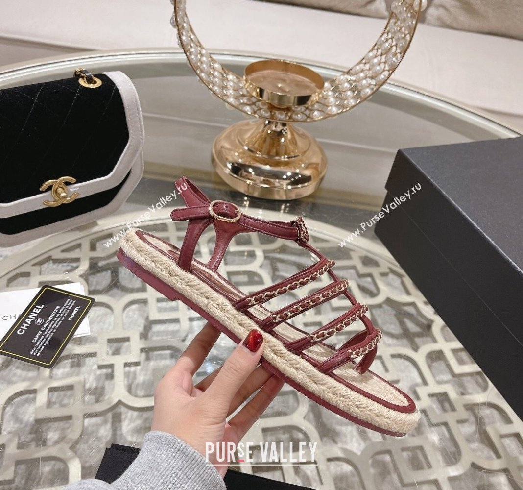 Chanel Lambskin Flat Sandals with Chain Burgundy 2024 0126 (MD-240126131)