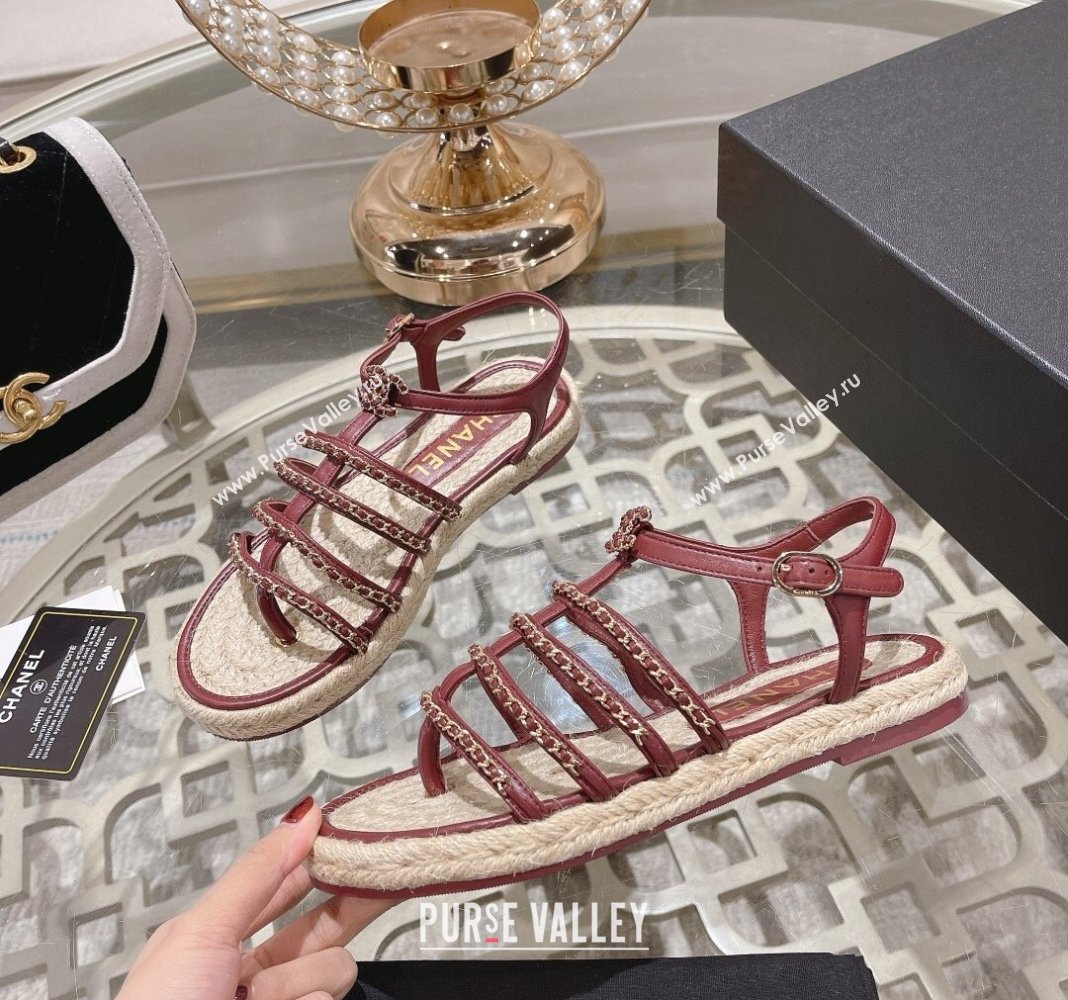 Chanel Lambskin Flat Sandals with Chain Burgundy 2024 0126 (MD-240126131)