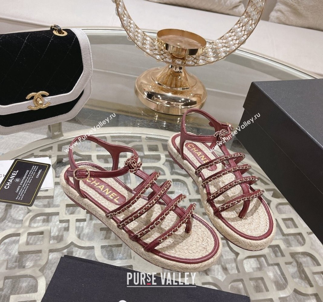 Chanel Lambskin Flat Sandals with Chain Burgundy 2024 0126 (MD-240126131)