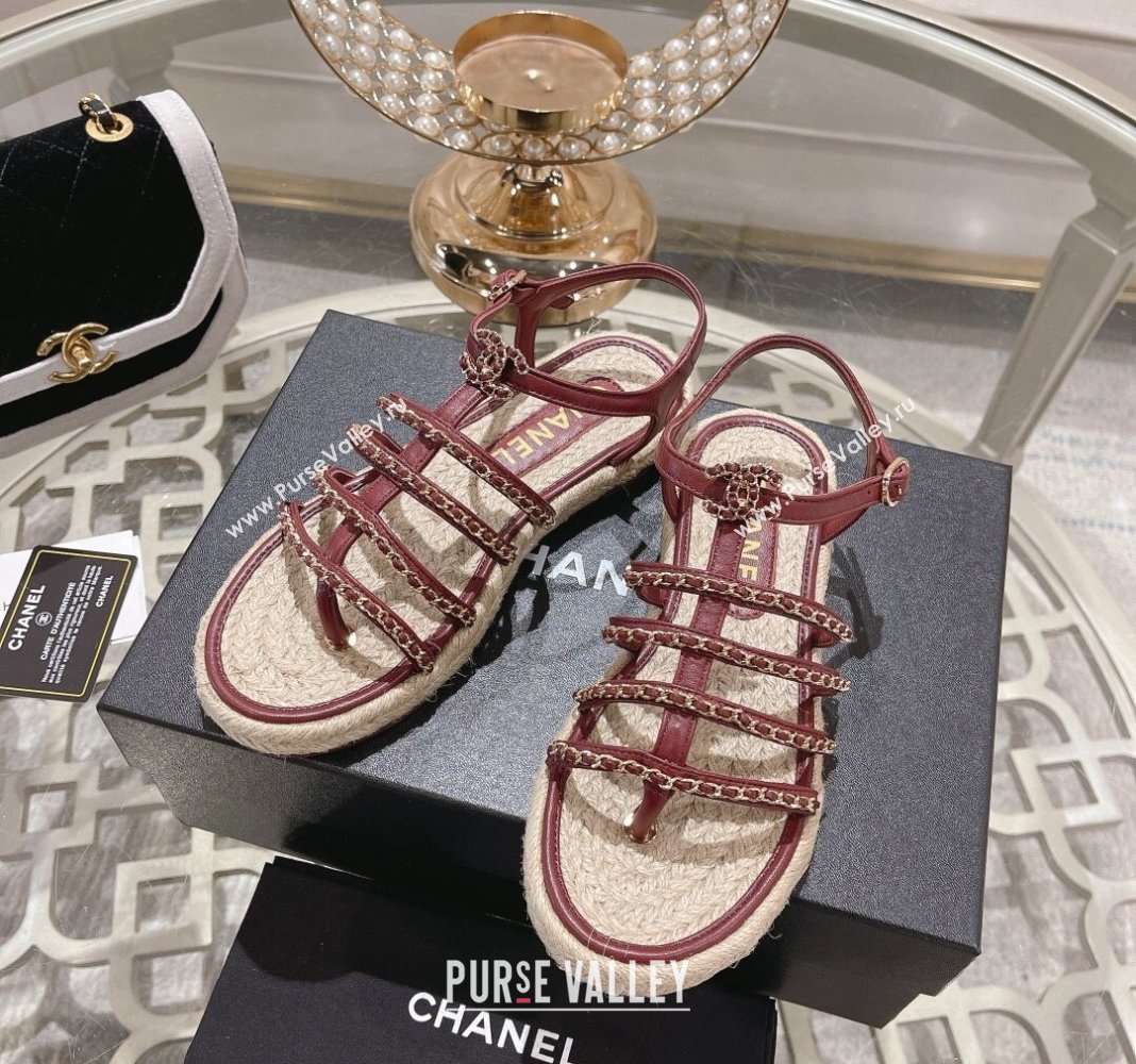 Chanel Lambskin Flat Sandals with Chain Burgundy 2024 0126 (MD-240126131)