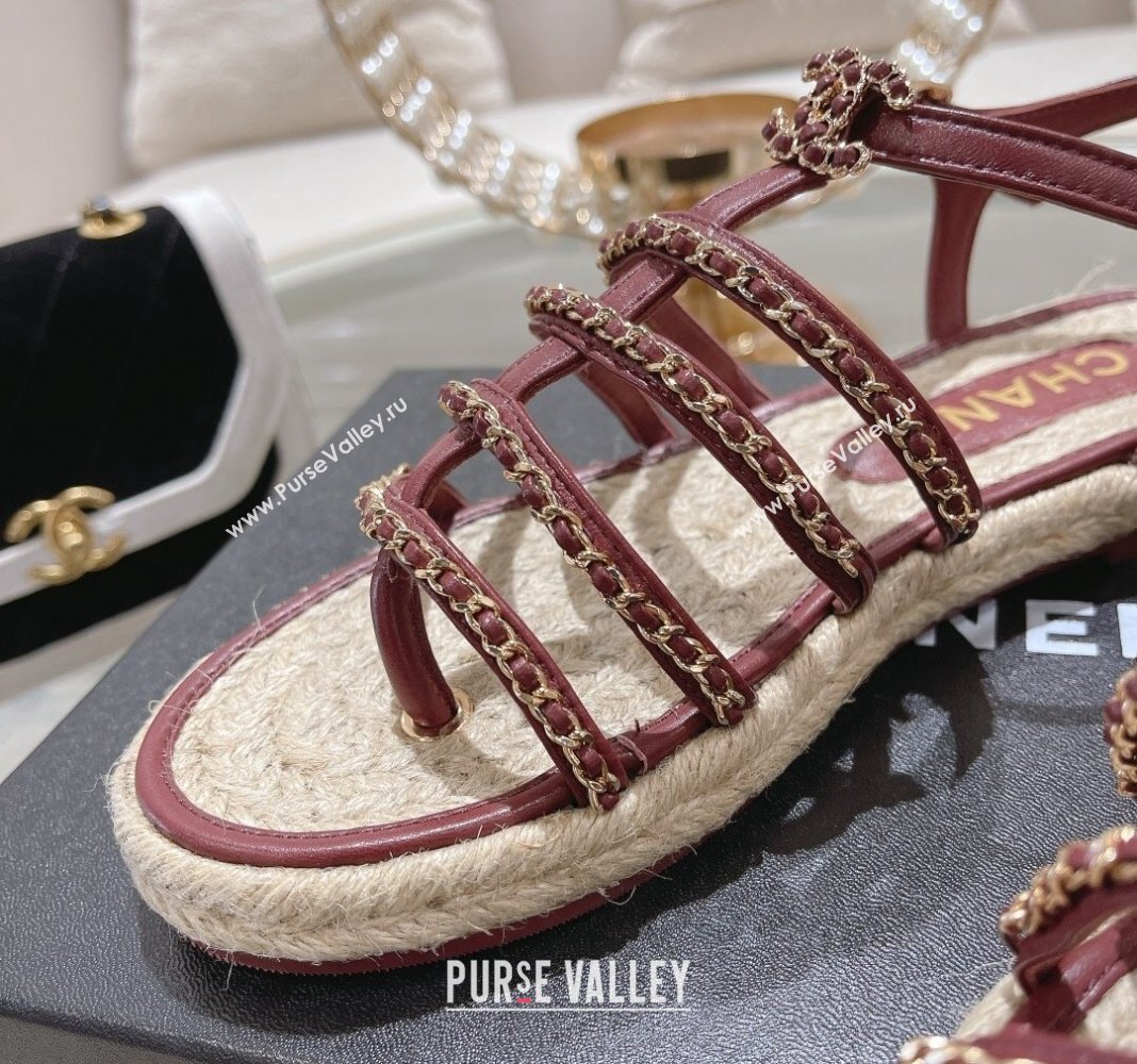 Chanel Lambskin Flat Sandals with Chain Burgundy 2024 0126 (MD-240126131)