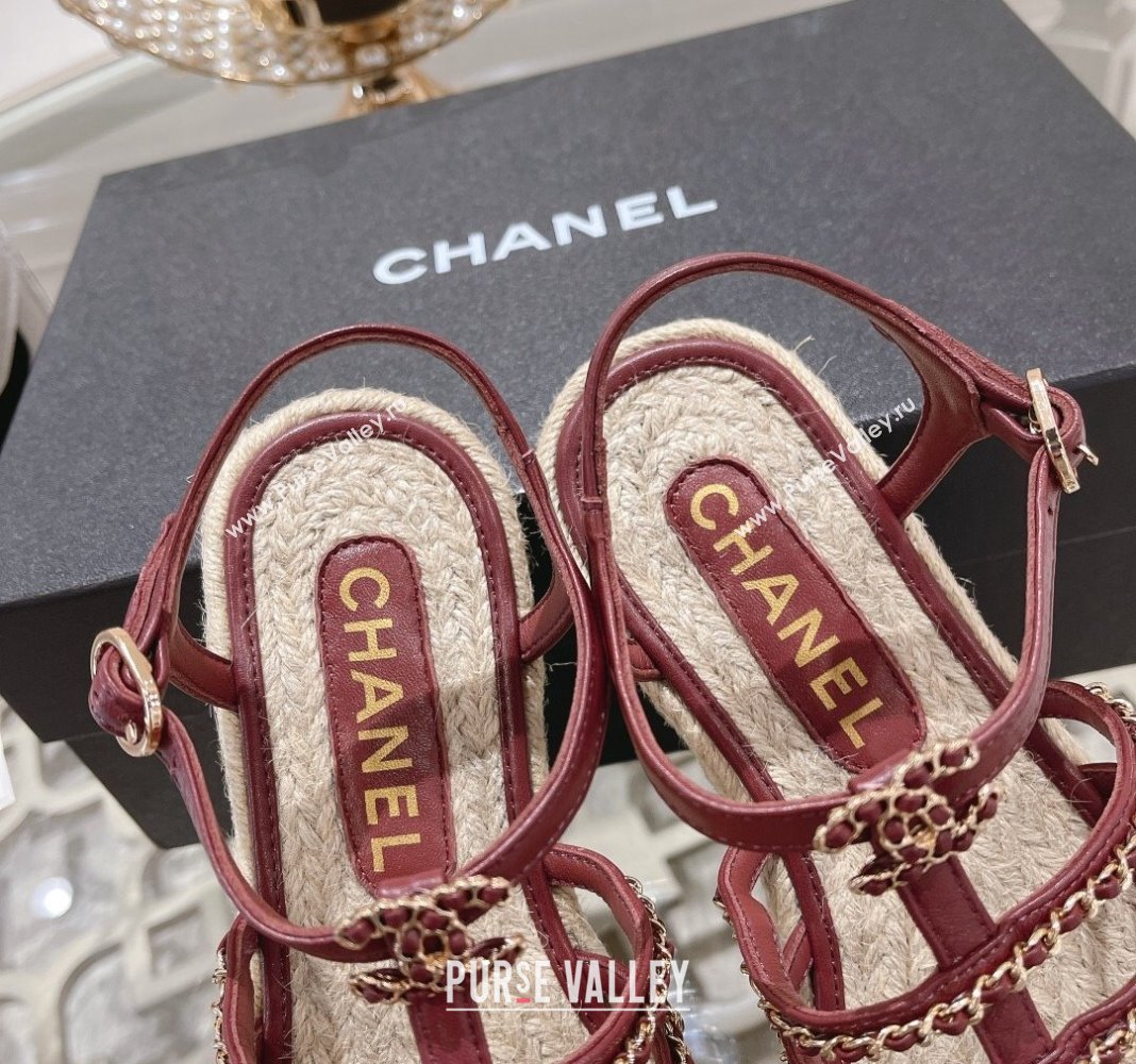 Chanel Lambskin Flat Sandals with Chain Burgundy 2024 0126 (MD-240126131)