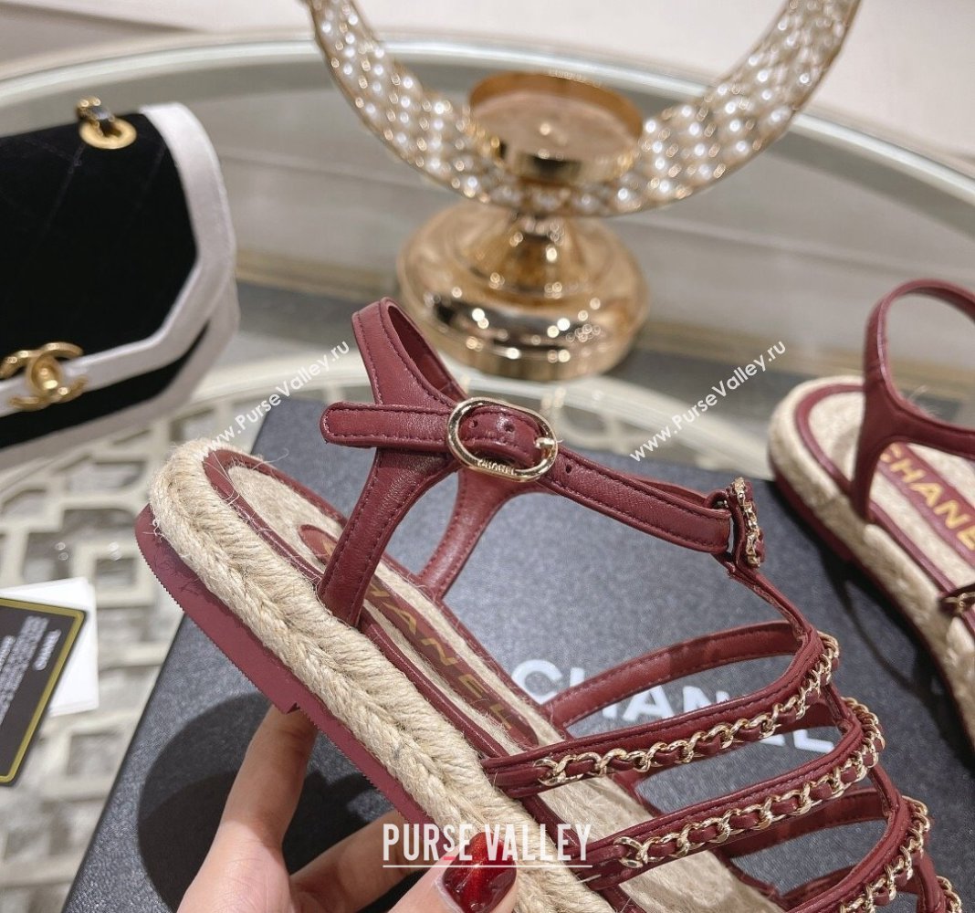 Chanel Lambskin Flat Sandals with Chain Burgundy 2024 0126 (MD-240126131)