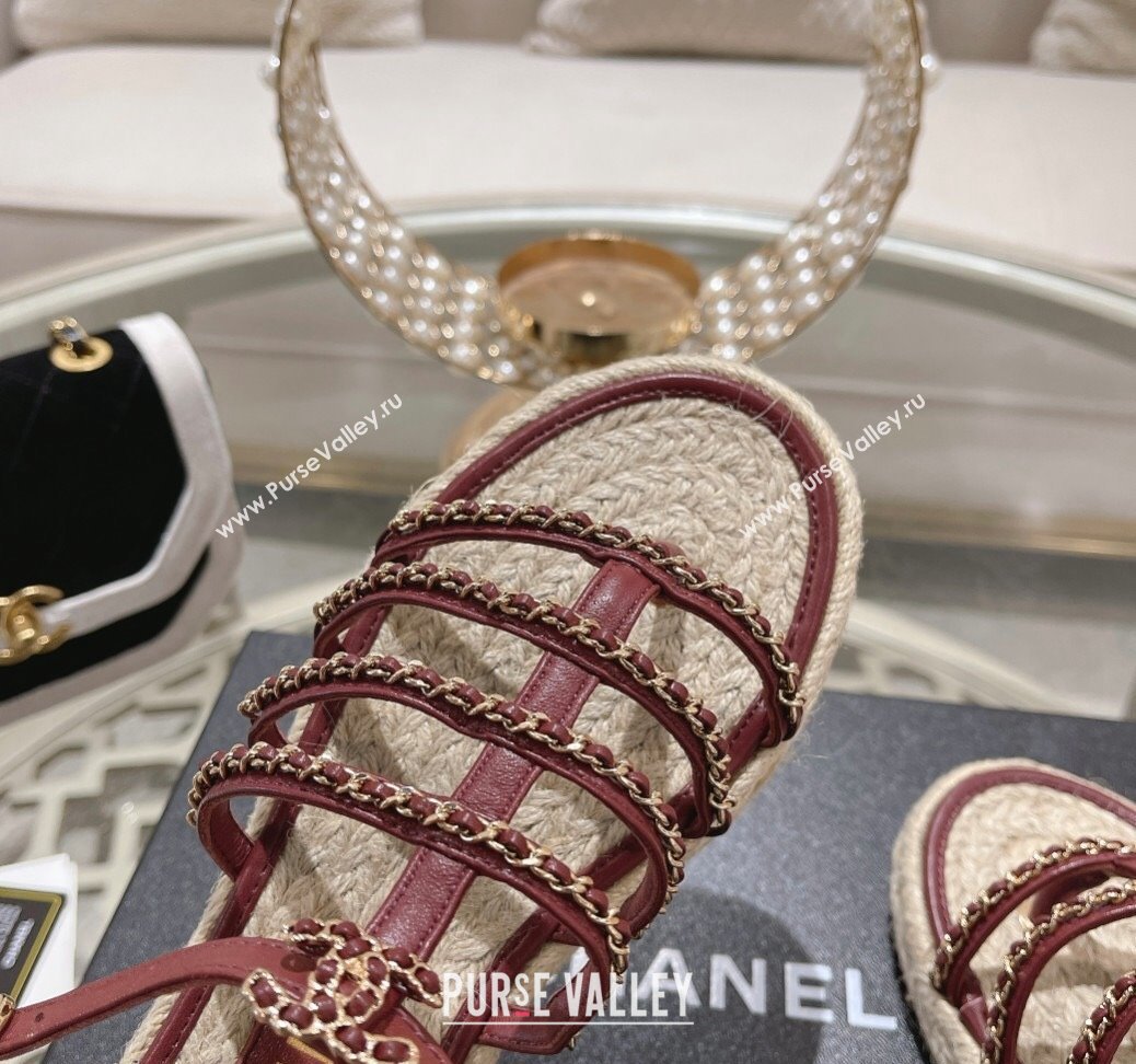 Chanel Lambskin Flat Sandals with Chain Burgundy 2024 0126 (MD-240126131)