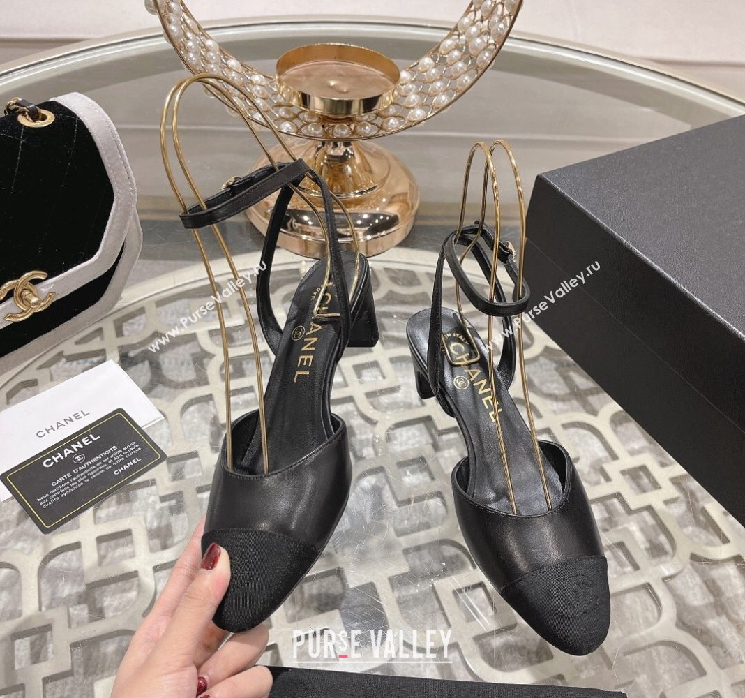 Chanel Lambskin Slingback Pumps 5cm G45370 Black 2024 (MD-240126135)