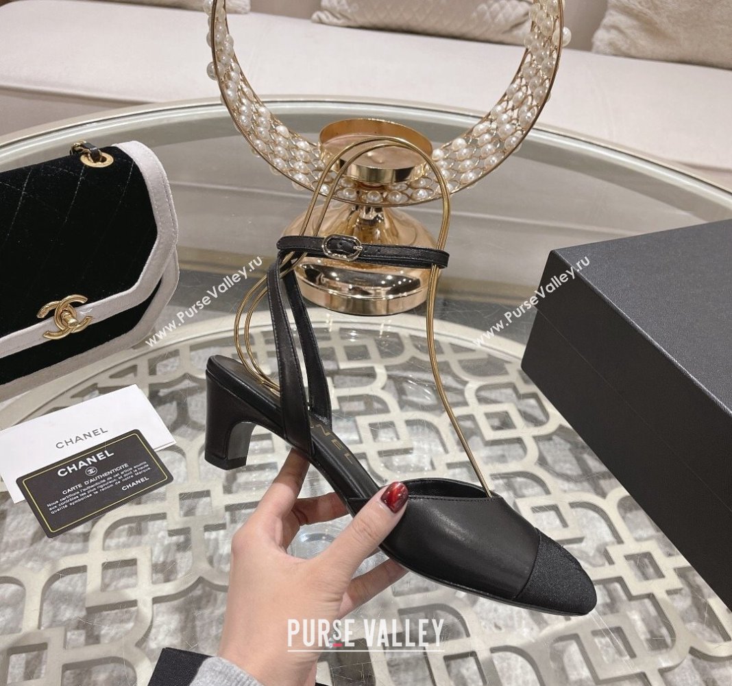 Chanel Lambskin Slingback Pumps 5cm G45370 Black 2024 (MD-240126135)