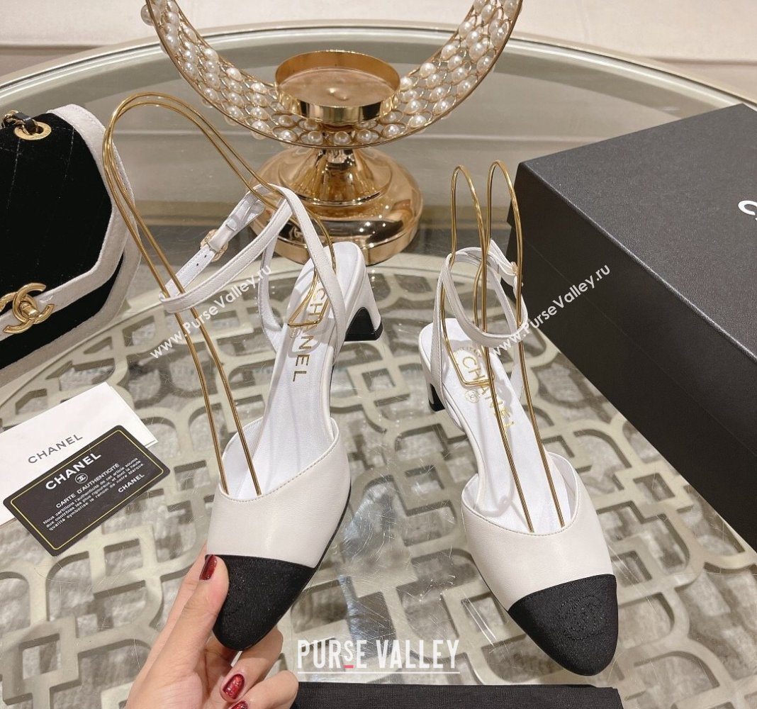 Chanel Lambskin Slingback Pumps 5cm G45370 White 2024 (MD-240126136)