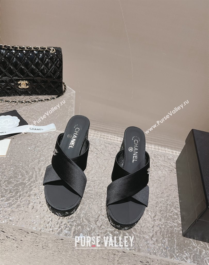 Chanel Satin Crystals Sandals 9cm G45365 Black 2024 (MD-240126137)