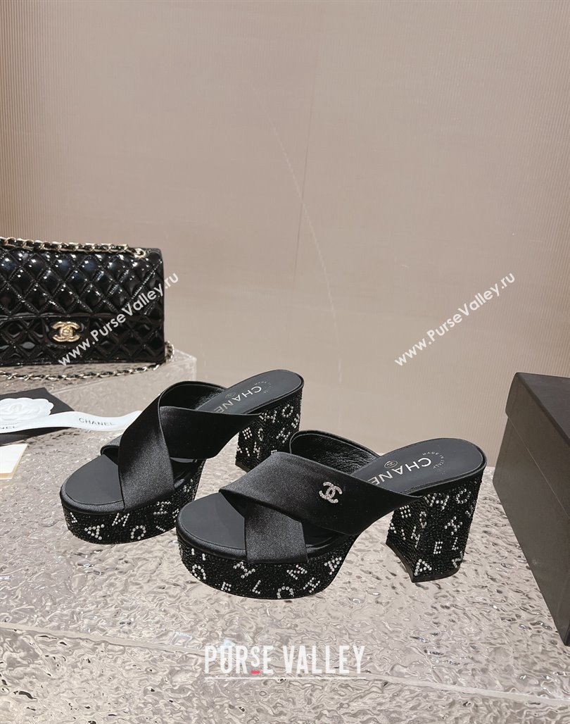 Chanel Satin Crystals Sandals 9cm G45365 Black 2024 (MD-240126137)