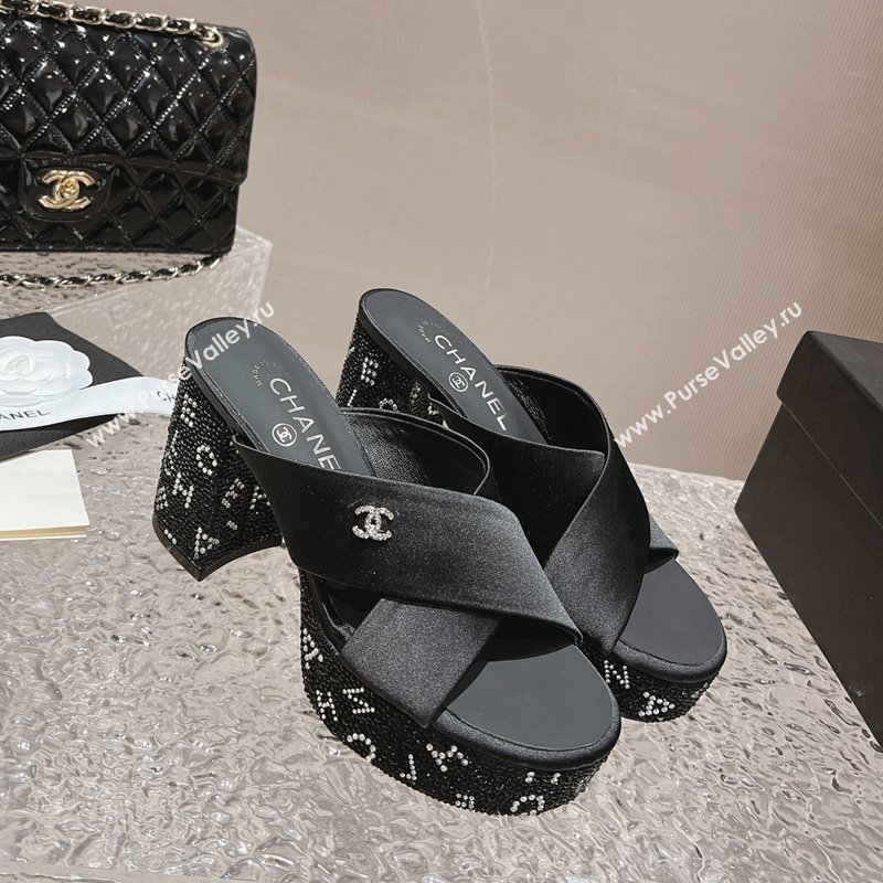 Chanel Satin Crystals Sandals 9cm G45365 Black 2024 (MD-240126137)