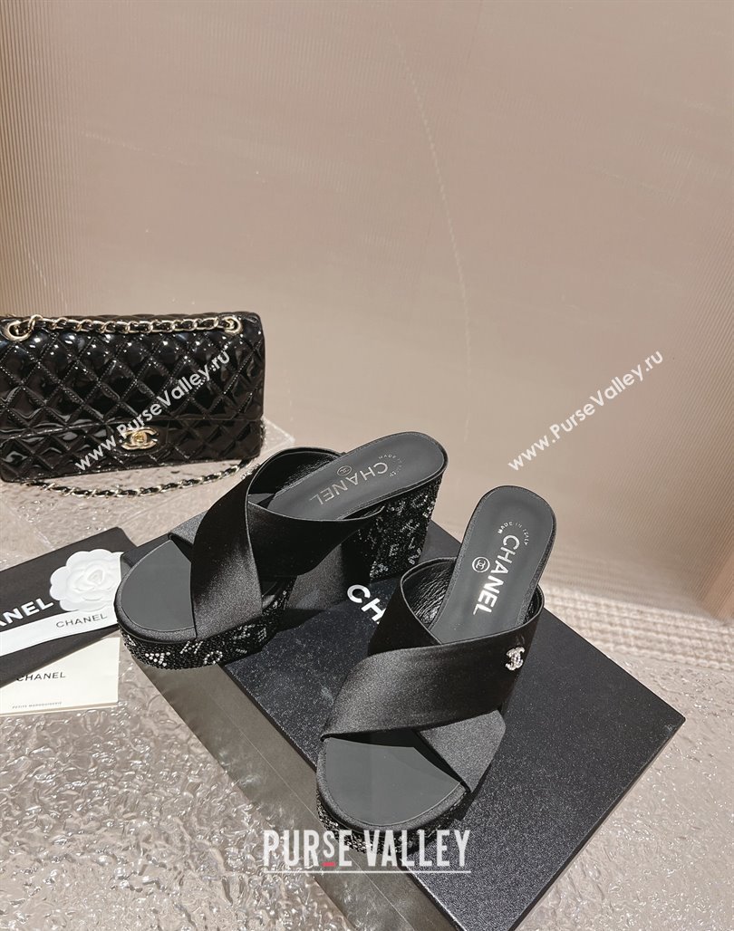 Chanel Satin Crystals Sandals 9cm G45365 Black 2024 (MD-240126137)