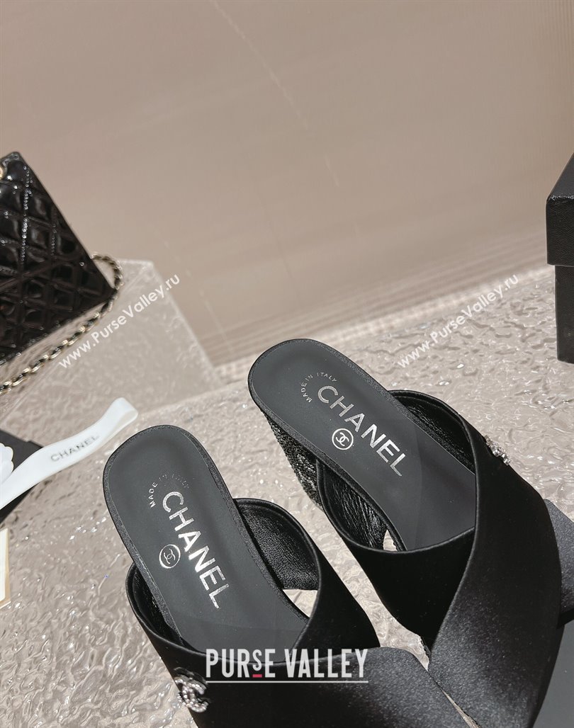 Chanel Satin Crystals Sandals 9cm G45365 Black 2024 (MD-240126137)