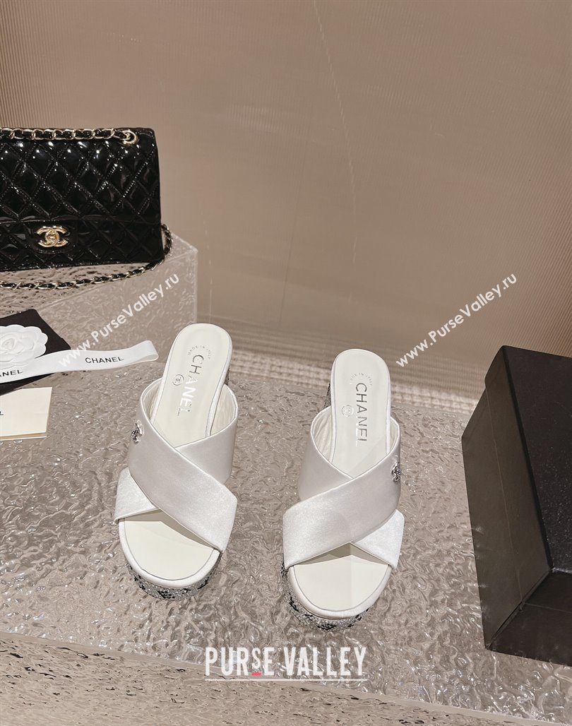 Chanel Satin Crystals Sandals 9cm G45365 White 2024 (MD-240126139)