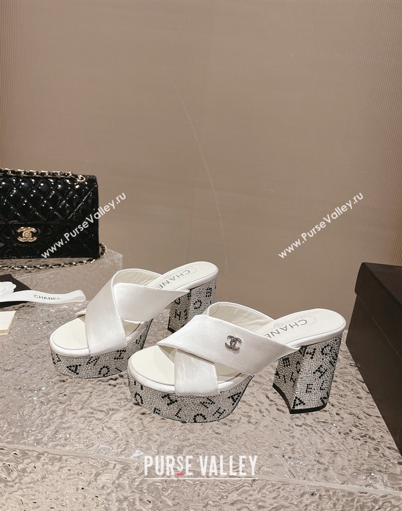 Chanel Satin Crystals Sandals 9cm G45365 White 2024 (MD-240126139)