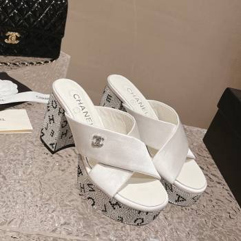 Chanel Satin Crystals Sandals 9cm G45365 White 2024 (MD-240126139)