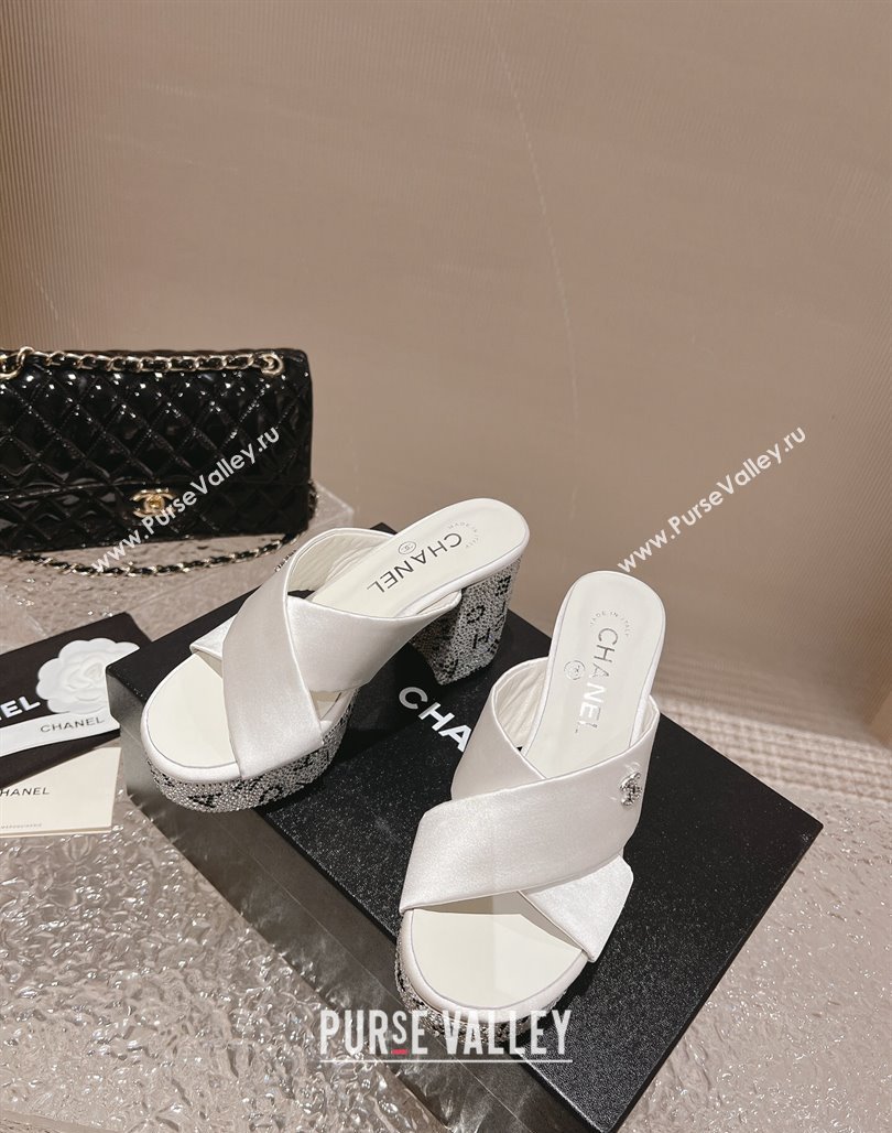 Chanel Satin Crystals Sandals 9cm G45365 White 2024 (MD-240126139)