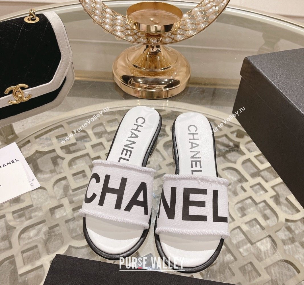 Chanel Denim Heel Slide Sandals 4.5cm with Fringe Trim White 2024 (MD-240126140)