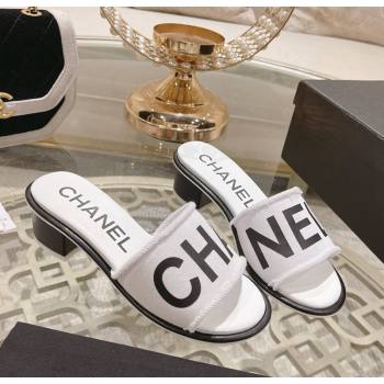 Chanel Denim Heel Slide Sandals 4.5cm with Fringe Trim White 2024 (MD-240126140)