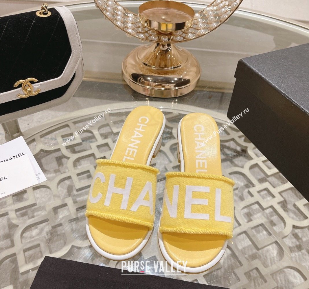 Chanel Denim Heel Slide Sandals 4.5cm with Fringe Trim Yellow 2024 (MD-240126141)