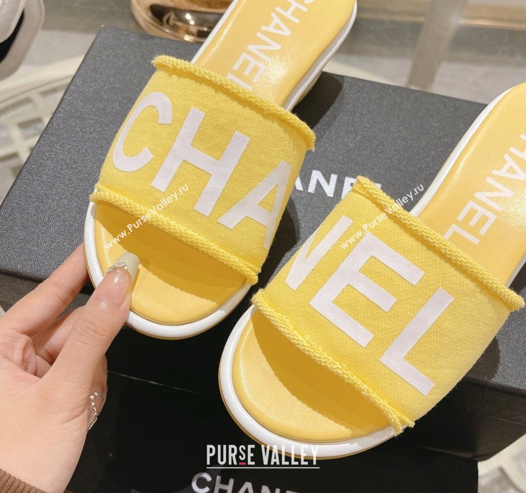 Chanel Denim Heel Slide Sandals 4.5cm with Fringe Trim Yellow 2024 (MD-240126141)