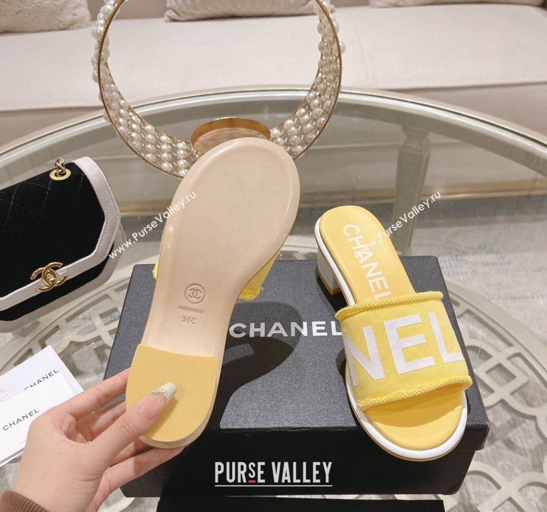 Chanel Denim Heel Slide Sandals 4.5cm with Fringe Trim Yellow 2024 (MD-240126141)