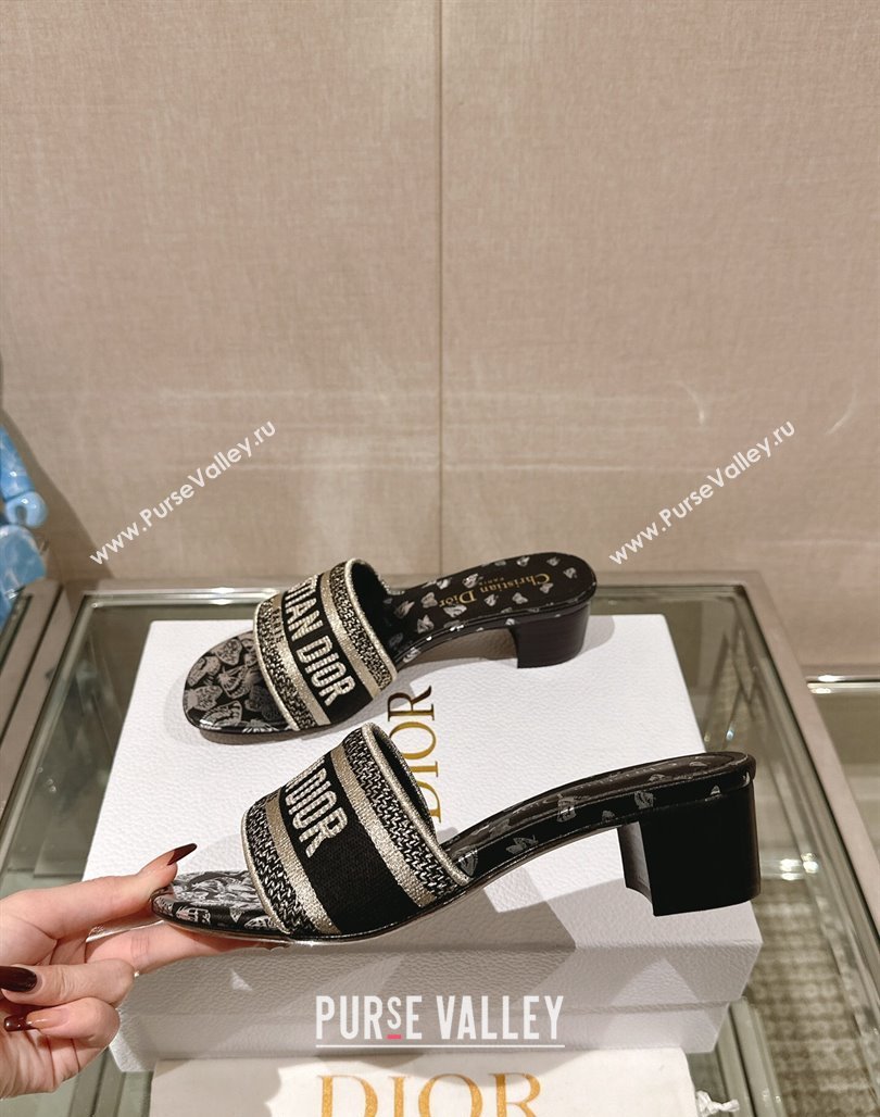 Dior Dway Heel Slide Sandals 3.5cm Black and Gold-Tone Butterfly Zodiac Embroidery 2024 0126 (MD-240126006)