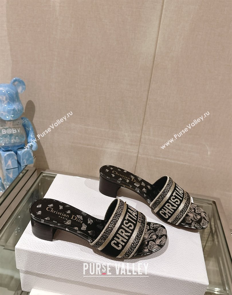 Dior Dway Heel Slide Sandals 3.5cm Black and Gold-Tone Butterfly Zodiac Embroidery 2024 0126 (MD-240126006)