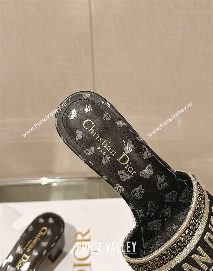 Dior Dway Heel Slide Sandals 3.5cm Black and Gold-Tone Butterfly Zodiac Embroidery 2024 0126 (MD-240126006)