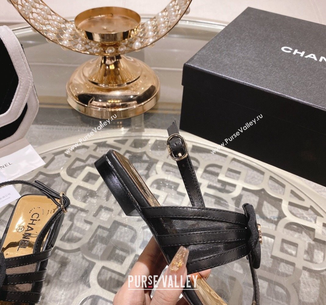 Chanel Lambskin Flat Thong Sandals with Bow Black 2024 0126 (MD-240126148)