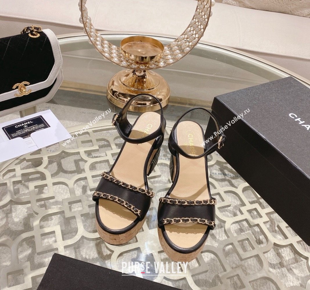 Chanel Lambskin Platform Sandals 10.5cm with Chain Black 2024 0126 (MD-240126149)