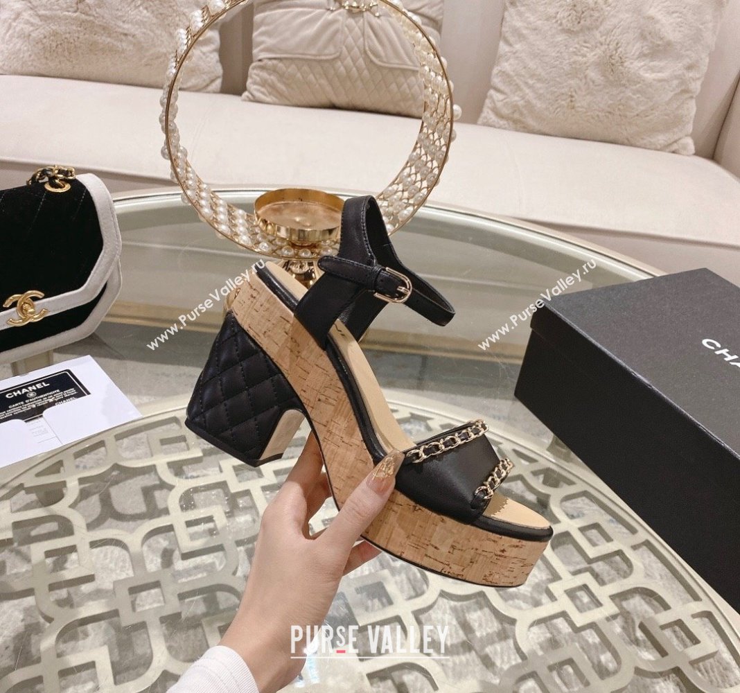 Chanel Lambskin Platform Sandals 10.5cm with Chain Black 2024 0126 (MD-240126149)