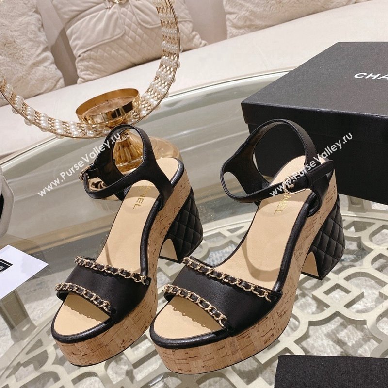 Chanel Lambskin Platform Sandals 10.5cm with Chain Black 2024 0126 (MD-240126149)