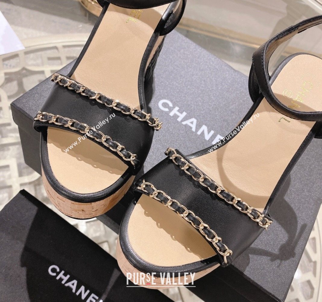 Chanel Lambskin Platform Sandals 10.5cm with Chain Black 2024 0126 (MD-240126149)