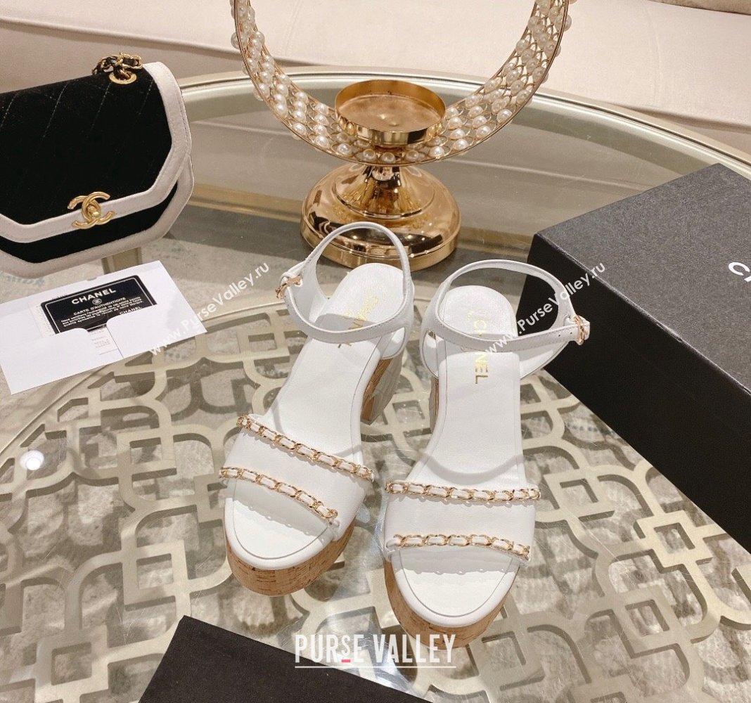 Chanel Lambskin Platform Sandals 10.5cm with Chain White 2024 0126 (MD-240126150)