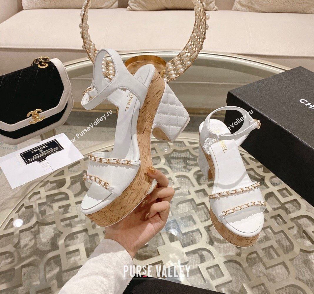 Chanel Lambskin Platform Sandals 10.5cm with Chain White 2024 0126 (MD-240126150)