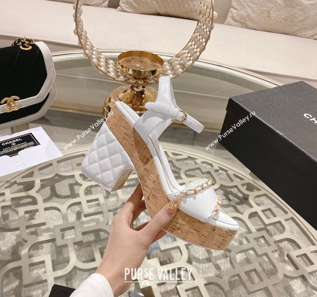 Chanel Lambskin Platform Sandals 10.5cm with Chain White 2024 0126 (MD-240126150)