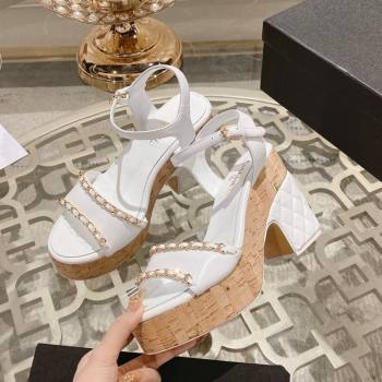 Chanel Lambskin Platform Sandals 10.5cm with Chain White 2024 0126 (MD-240126150)