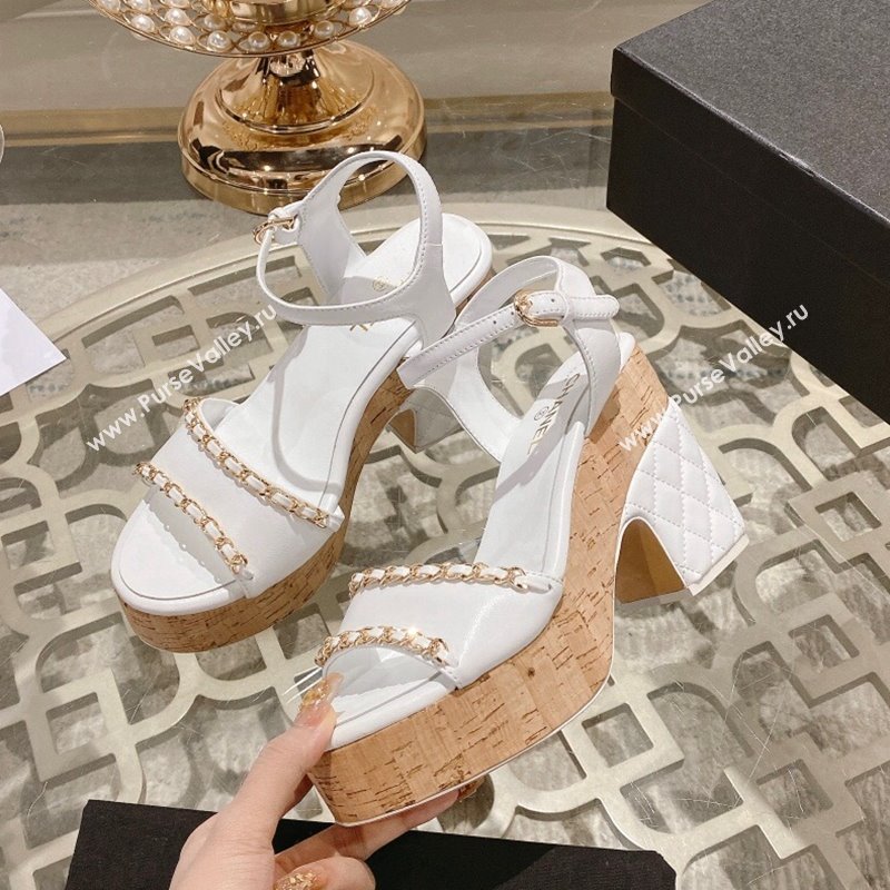 Chanel Lambskin Platform Sandals 10.5cm with Chain White 2024 0126 (MD-240126150)