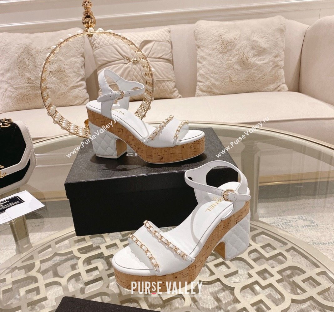 Chanel Lambskin Platform Sandals 10.5cm with Chain White 2024 0126 (MD-240126150)