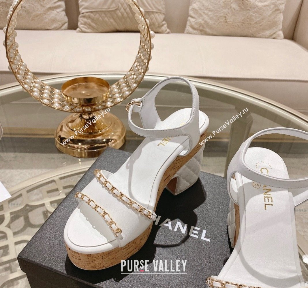 Chanel Lambskin Platform Sandals 10.5cm with Chain White 2024 0126 (MD-240126150)