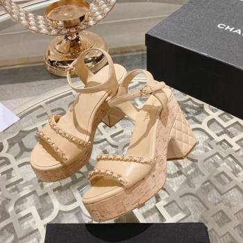 Chanel Lambskin Platform Sandals 10.5cm with Chain Beige 2024 0126 (MD-240126151)