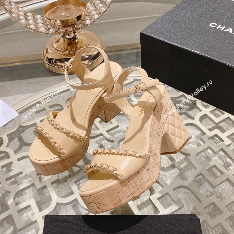 Chanel Lambskin Platform Sandals 10.5cm with Chain Beige 2024 0126 (MD-240126151)