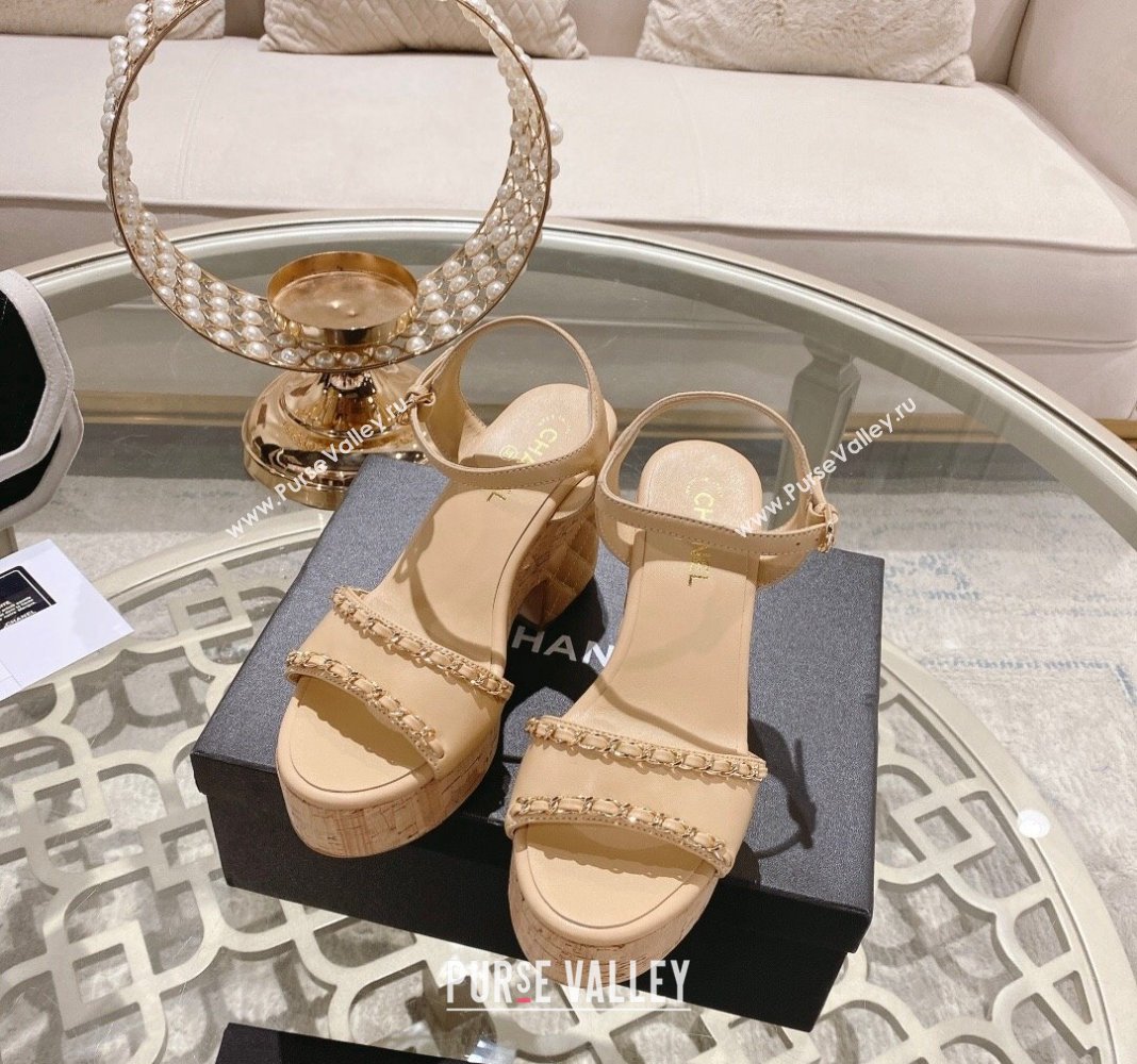 Chanel Lambskin Platform Sandals 10.5cm with Chain Beige 2024 0126 (MD-240126151)