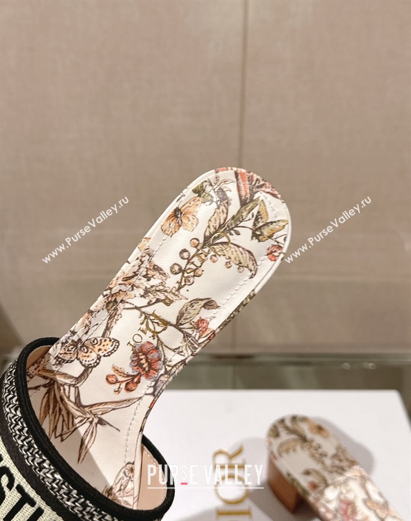 Dior Dway Heel Slide Sandals 3.5cm in Gold-Tone Embroidered Cotton with Toile de Jouy Mexico Motif 2024 0126 (MD-240126005)